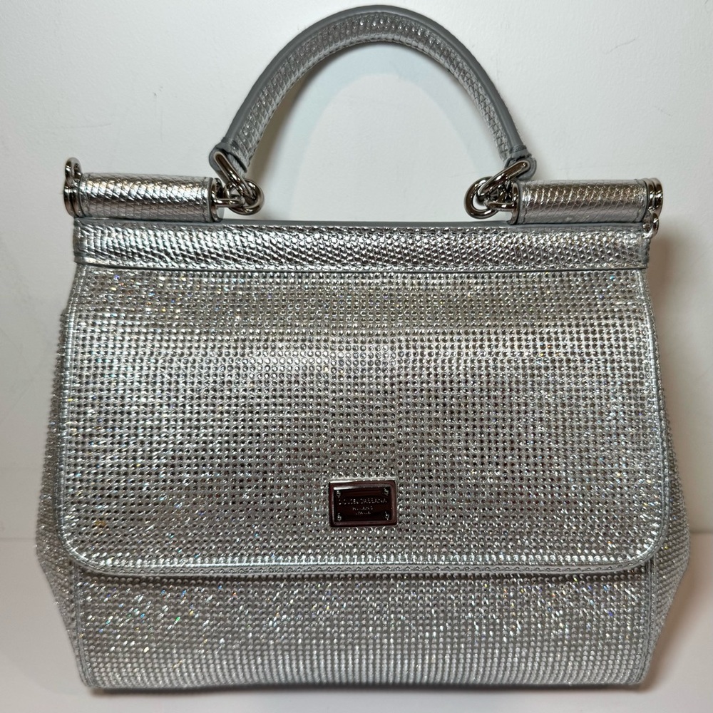 New Ultra Rare Dolce & Gabbana Crystal Rhinestone Embellished Small Sicily Bag